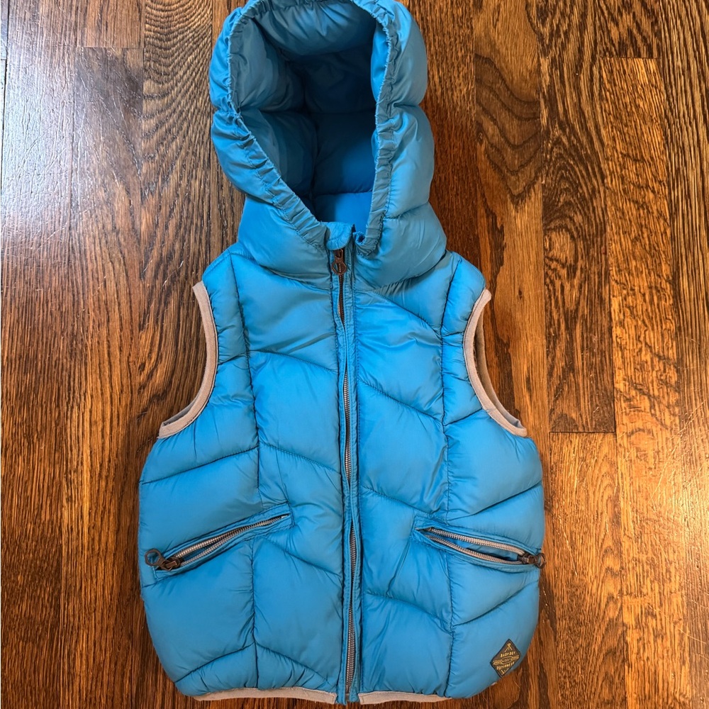 Zara Baby Blue Puffer Vest with Hood, 2-3 years old